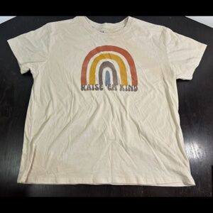 NWOT Doe T-Shirts “Raise ‘Em Kind” Rainbow Off White Tee Size XL